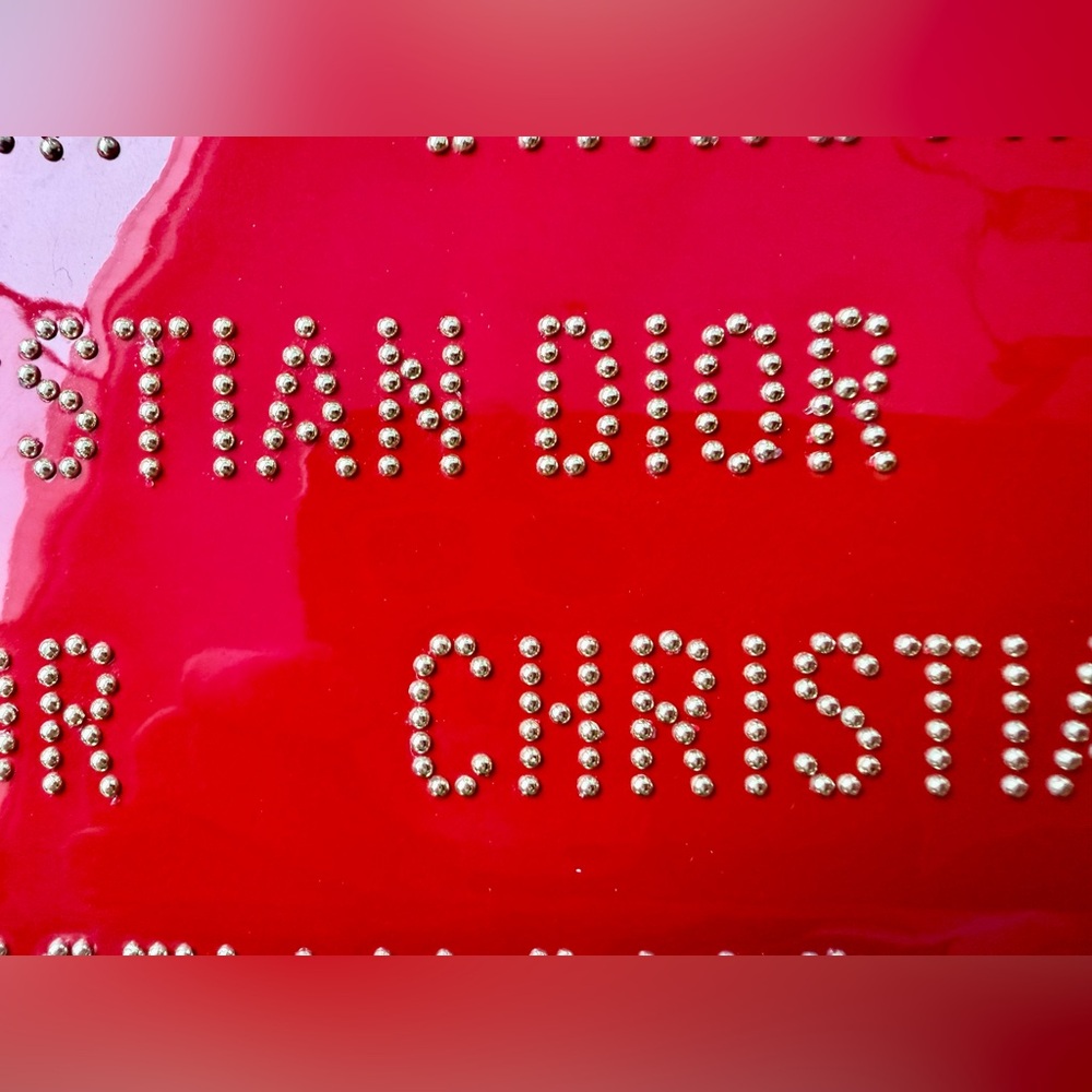 Dior Vintage Patent Gold Studded Red Pouch. Zipper pull sealed in tissue NIB GWP - Picture 5 of 9